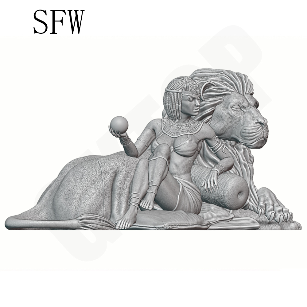 نموذج سيدة مصرية قديمة مع أسد  - مراجعة Model Kit Diorama وسعره