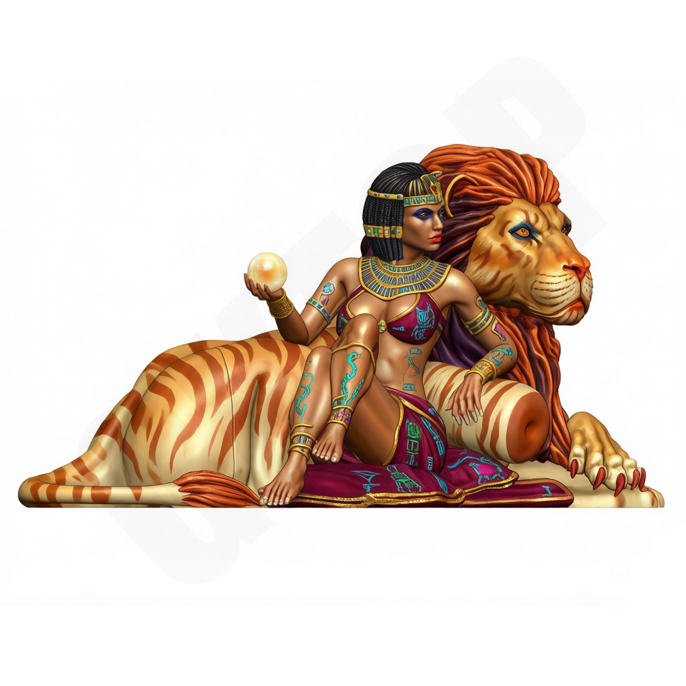 نموذج سيدة مصرية قديمة مع أسد  - مراجعة Model Kit Diorama وسعره
