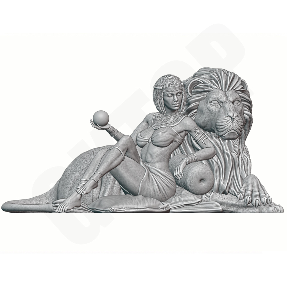 نموذج سيدة مصرية قديمة مع أسد  - مراجعة Model Kit Diorama وسعره